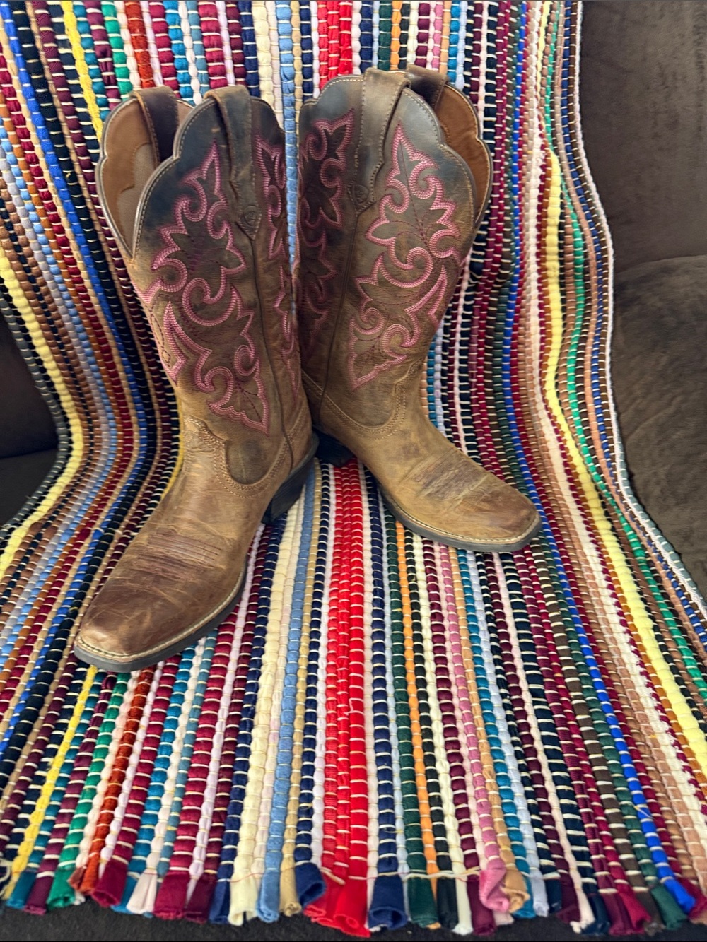 Ariat Brown Leather Western Boots with Tan Interior